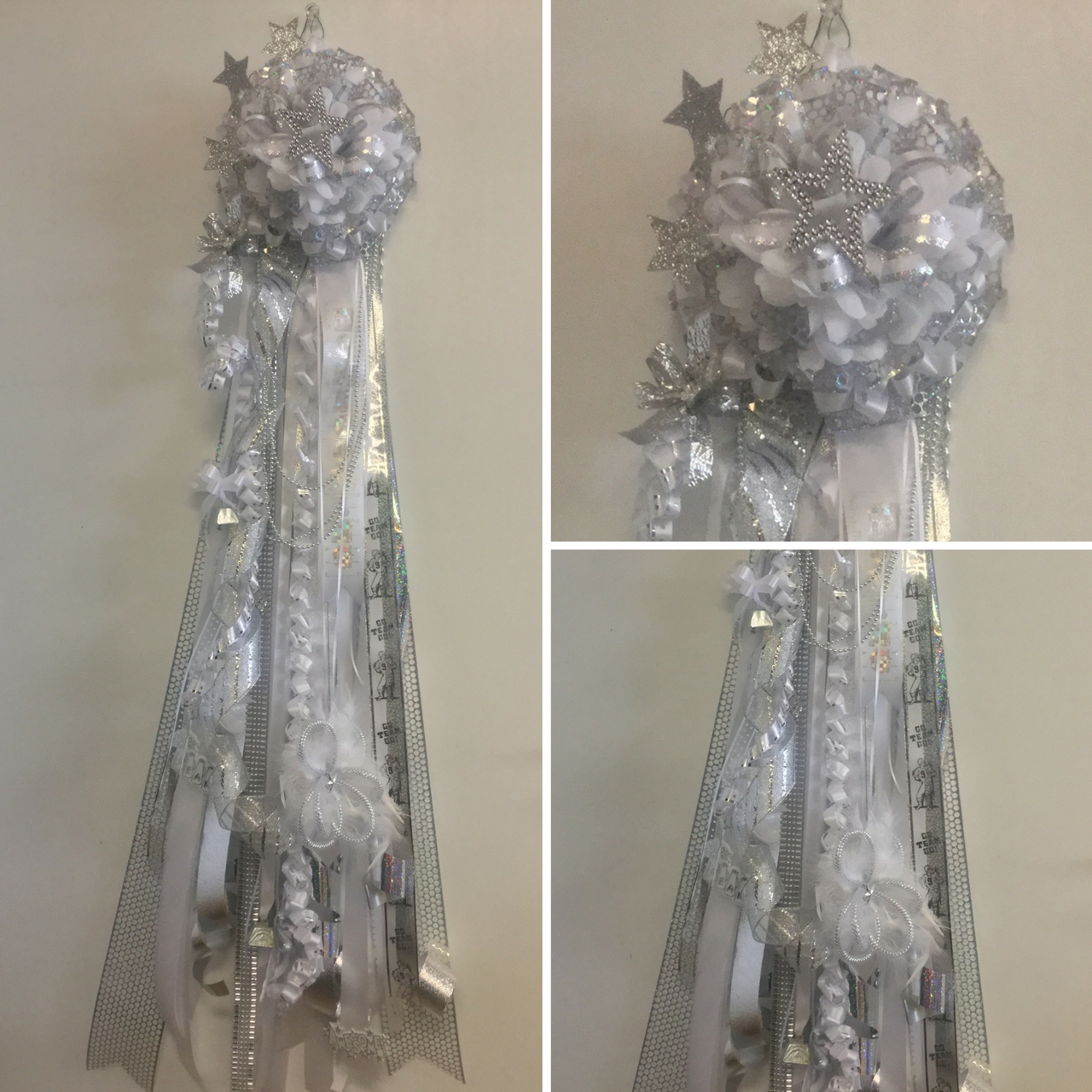 senior homecoming mums silver white gold 1